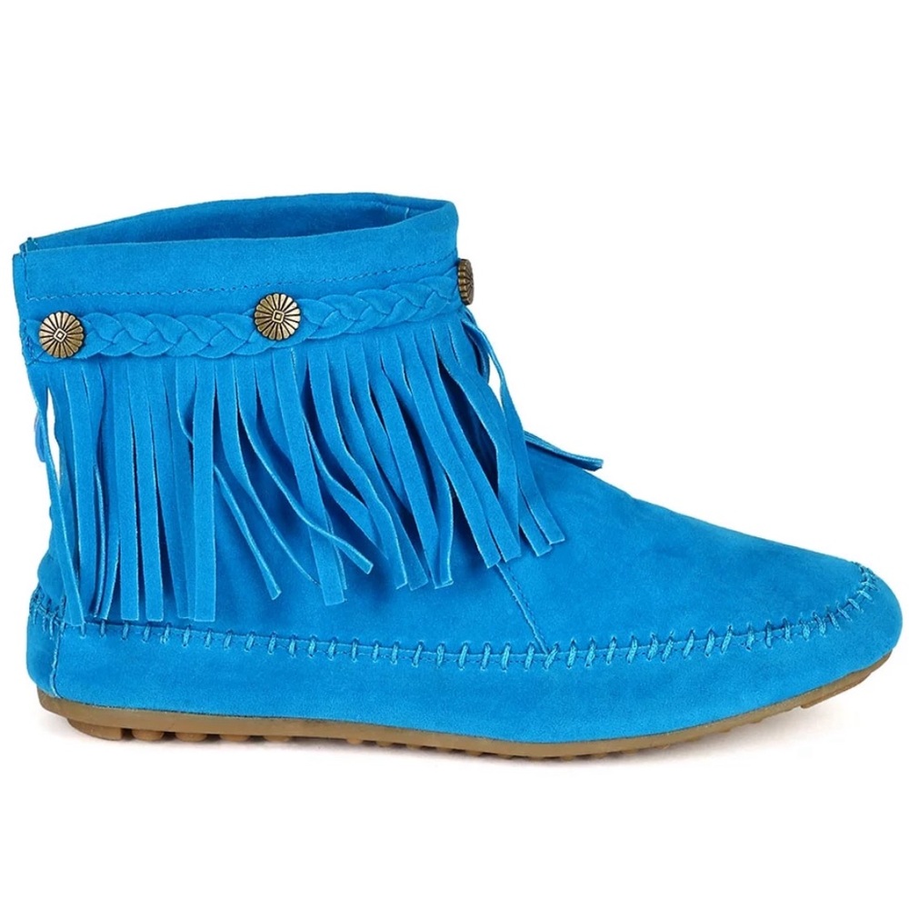 Nature Breeze Blue Faux Suede Moccasin Booties
